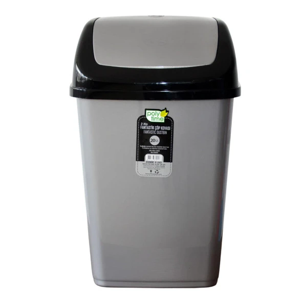 Polytime Magnum Klink Sallanır Kapak Ofis Banyo Mutfak Bahçe Çöp Kutusu Kovası / 20 Litre / Gri / 47x30x23 Cm. ürün görseli 1