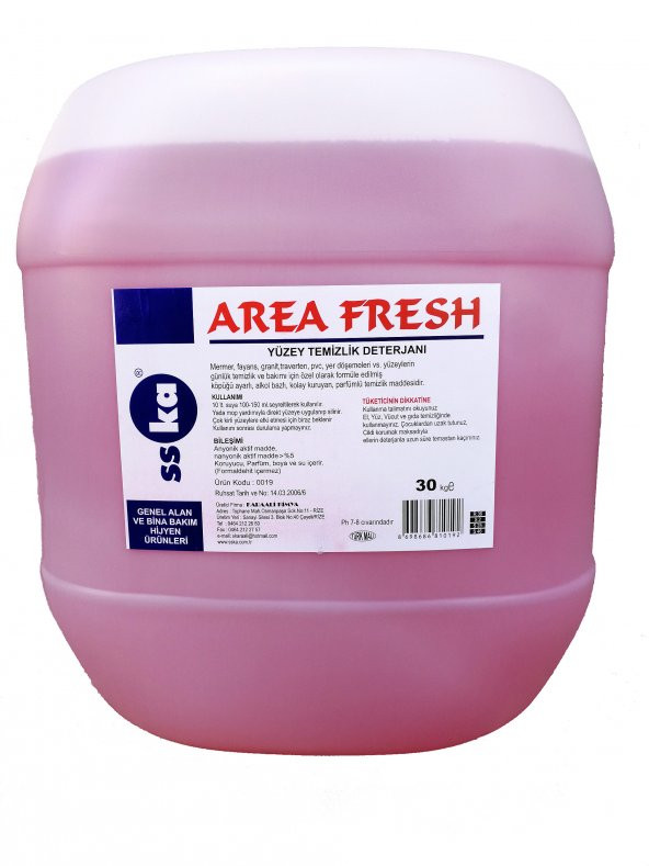 SSKA Area Fresh Parfümlü Az Köpüren Uçucu Leke Bırakmayan Yüzey Temizleyici 30 Kg. - Bidon ürün görseli 1