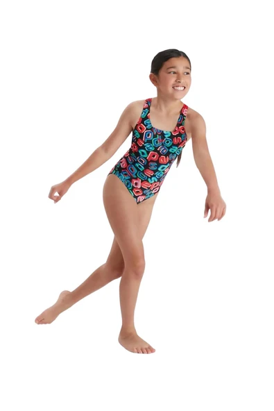 Speedo 8-12377G810 - Leaderback Allover Kız Çocuk Yüzücü Mayo ürün görseli 1