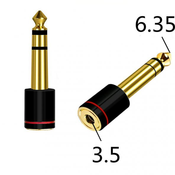 6.3 mm Stereo Erkek to 3.5 mm Dişi Kaliteli Çevirici Siyah ürün görseli 1