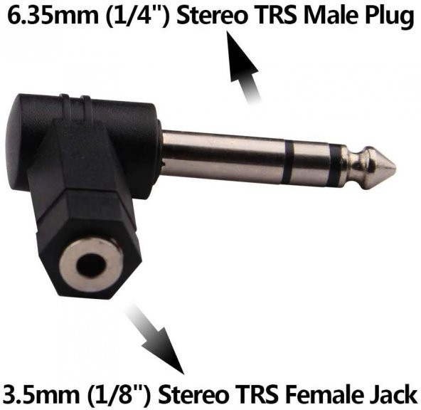 Stereo 6.3 mm Erkek to 3.5 mm Dişi 90 Derece Çevirici Aparat ürün görseli 1