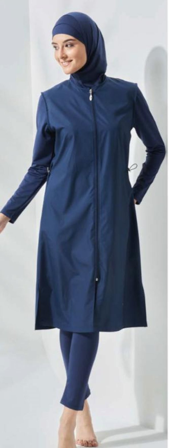 Allsea 3075 Lacivert 2 Li Kollar Lycralı Tam Boy Tesettür Mayo ürün görseli 1