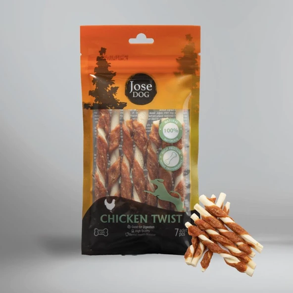 Jose Dog Chicken Twist 12 Cm 7 li Et Sargı Burgu Çubuk ürün görseli 1