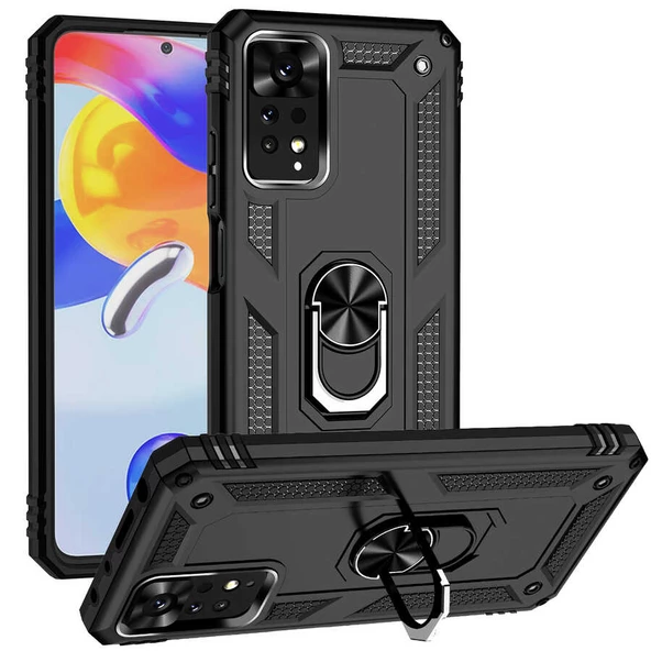 Gpack Xiaomi Redmi Note 11S Global Kılıf Vega Sert Silikon Tank Standlı Yüzüklü Mıknatıslı ürün görseli 1