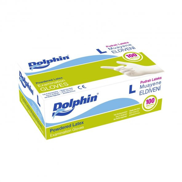 Dolphin Tek Kullanımlık Lateks Beyaz Pudralı Muayne Eldiveni Large Büyük Boy - 100'lü Paket ürün görseli 1