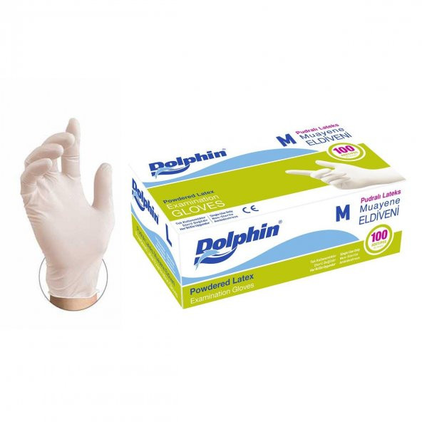 Dolphin Tek Kullanımlık Lateks Beyaz Pudralı Muayene Eldiveni - Medium - Orta Boy - 100'lü Paket ürün görseli 1