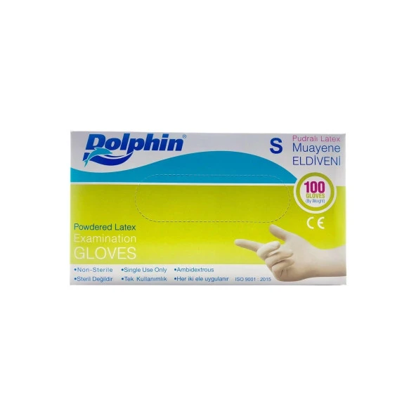 Dolphin Tek Kullanımlık Pudralı Latex Muayene Eldiveni 100'lü Paket - Small ( Küçük Boy ) ürün görseli 1