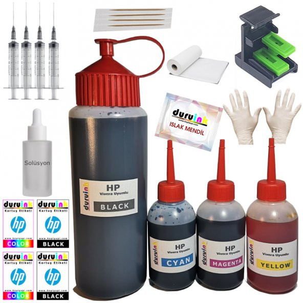 HP 230xi 2410 7150 (56 57) KARTUŞ DOLUM SETİ 500ML SİYAH+3X100ML RENKLİ ürün görseli 1