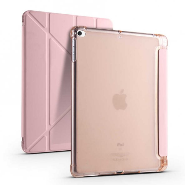 Apple iPad 9.7 2017 Kılıf Tri Folding Smart With Pen Standlı Kalem Bölmeli Kapaklı Kılıf - Resim 4