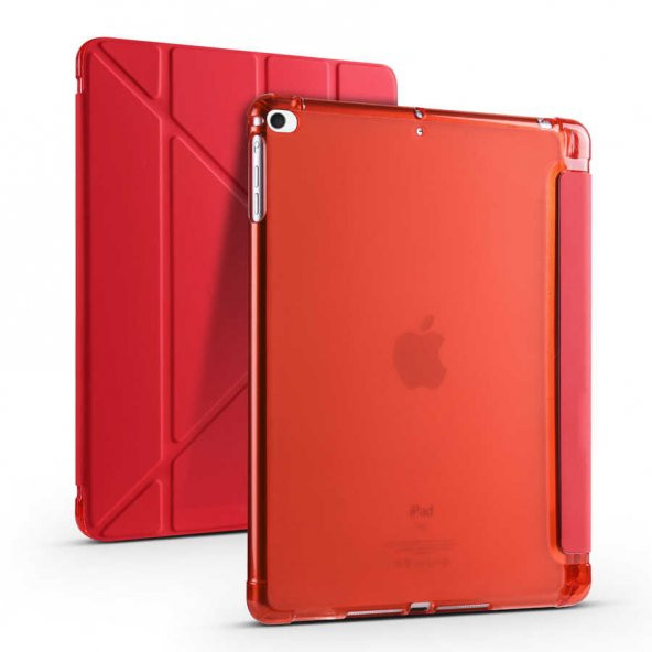 Apple iPad 9.7 2017 Kılıf Tri Folding Smart With Pen Standlı Kalem Bölmeli Kapaklı Kılıf - Resim 7
