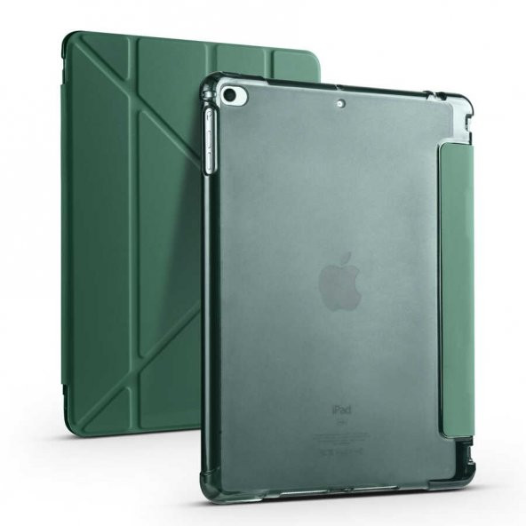 Apple iPad 9.7 2017 Kılıf Tri Folding Smart With Pen Standlı Kalem Bölmeli Kapaklı Kılıf - Resim 9