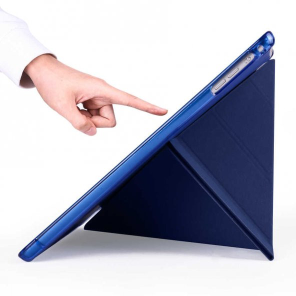 Apple iPad 9.7 2017 Kılıf Tri Folding Smart With Pen Standlı Kalem Bölmeli Kapaklı Kılıf - Resim 11
