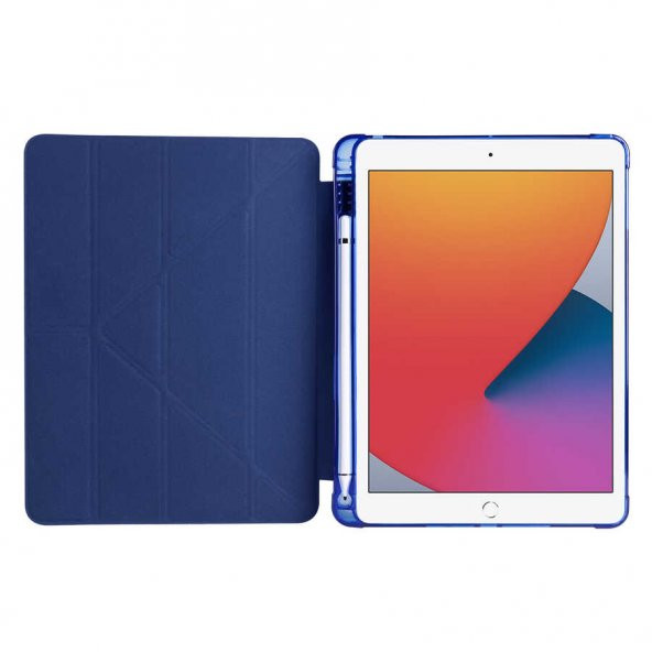 Apple iPad 9.7 2017 Kılıf Tri Folding Smart With Pen Standlı Kalem Bölmeli Kapaklı Kılıf - Resim 12
