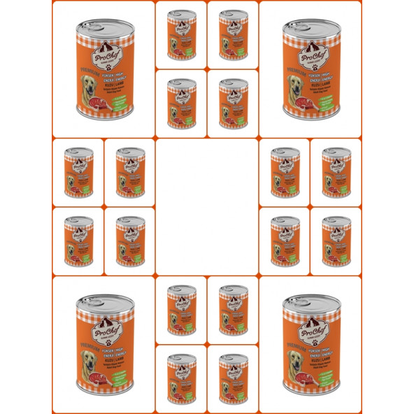 ProChef 20 Adet Kuzu Etli Kıyılmış Premium Yüksek Enerji Köpek Maması 415 Gr 20'li Konserve Yaş Mama ürün görseli 1
