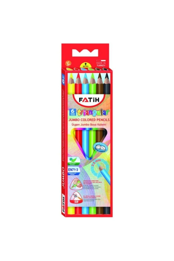 Fatih Kuru Boya Tam Boy Jumbo Üçgen Triangular Kalemi 6 Renk 3.5 MM Kuru Boya Kalemi ürün görseli 1