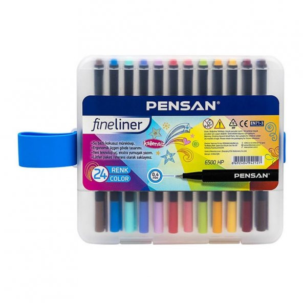 Fineliner Kalem 24 Renk Plastik Kutu 0.4mm Keçe Uçlu Kalem 1 Paket Pensan Fineliner 6500HP 0.4mm Keçe Uçlu Kalem ürün görseli 1