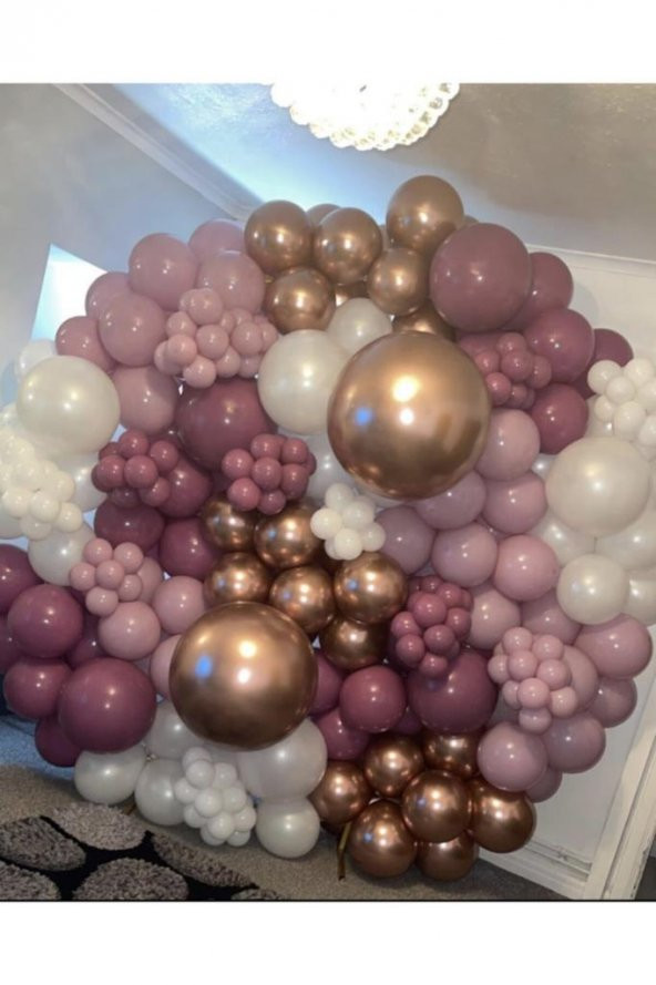 Beysüs Krom Bronz Yaban Çileği Toz Pembe Ve Beyaz Balon Zinciri 100 Adet ürün görseli 1