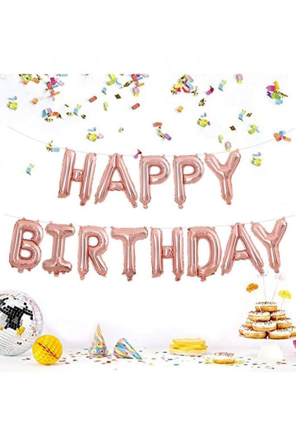 Beysüs Happy Birthday Rose Gold Harf Folyo Balon Set ürün görseli 1