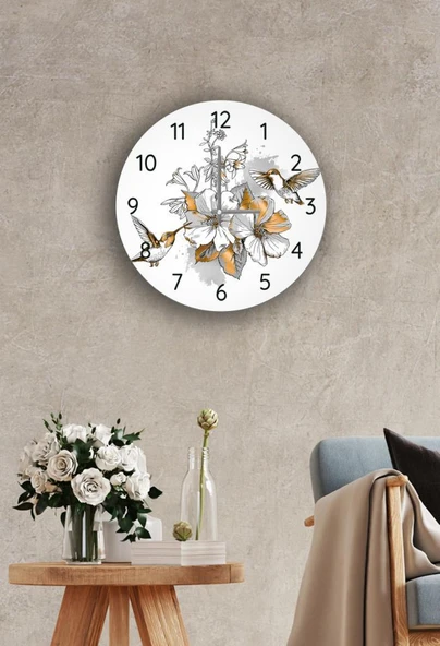 Çap 27cm - Altın Kuş - Dekoratif Cam Duvar Saati ürün görseli 1