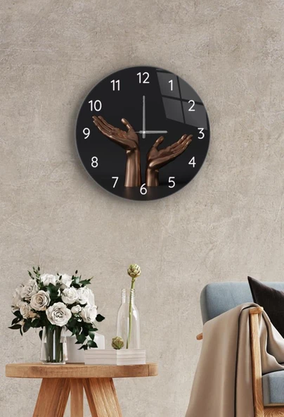 Çap 27cm - Bronz El - Dekoratif Cam Duvar Saati ürün görseli 1