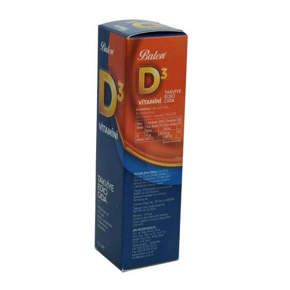 Balen Sıvı D3 Vitamini Takviye Edici Gıda Likit Vitamin D3 20 ML ürün görseli 1