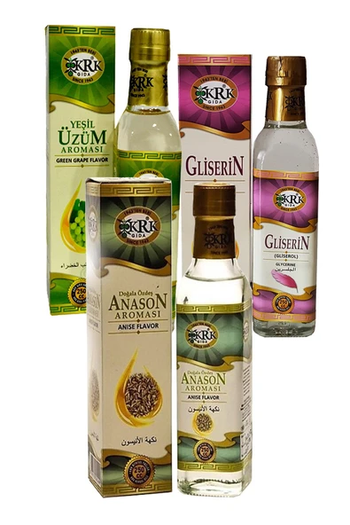 Krk Anason Aroması 250 ml Yeşil Üzüm Aroması 250 ml Gliserin 250 ml Cam Şişelerde 3 Çeşit Aroma ürün görseli 1