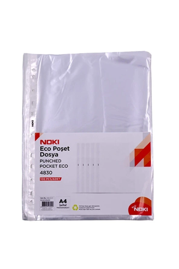 Noki Poşet Dosya Ekonomik A4 Şeffaf Dosya 100 Lü Paket ürün görseli 1