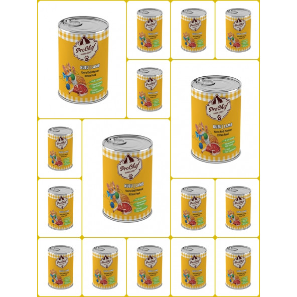 ProChef 16 Adet Yavru Kuzu Etli Kıyılmış Kedi Maması 415 gr Pro Chef Konserve Yaş Mama ürün görseli 1