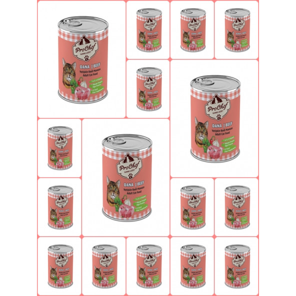 ProChef 16 Adet Yetişkin Dana Etli Kıyılmış Kedi Maması ( 415 Gr Pro Chef Konserve Yaş Mama ) ürün görseli 1