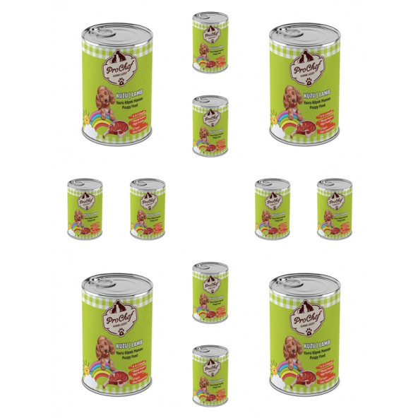 Prochef 12 Adet Yavru Kuzu Etli Kıyılmış Köpek Maması ( 415 Gr 12'li Pro Chef Konserve Yaş Mama ) ürün görseli 1