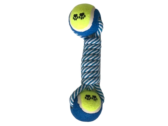 İki Tenis Toplu Köpek Diş İpi Oyuncağı 24 cm ürün görseli 1