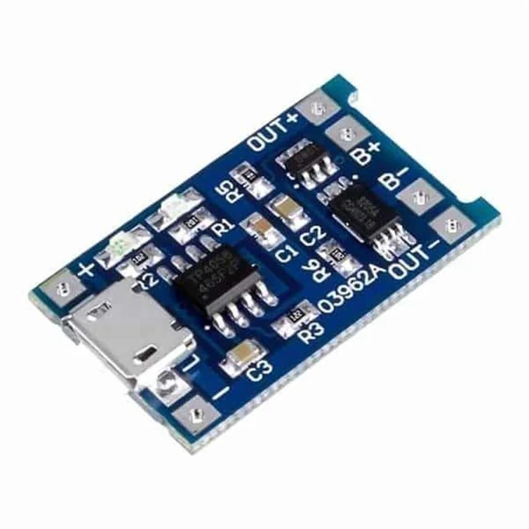 TP4056 Korumalı Lityum Pil Şarj Devresi Micro Usb Batarya ürün görseli 1