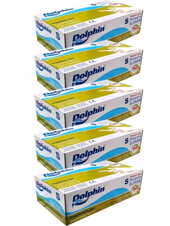 Dolphin Tek Kullanımlık Lateks Beyaz Pudralı Small ( S ) Muayne Eldiveni - 100 Adetlik 5 Paket ürün görseli 1