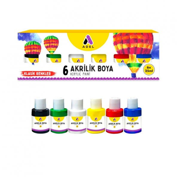 Akrilik Boya Klasik Ana Renkler 6 Renk (6x25 ml) 1 Paket Adel Akrilik Boya Ana Renkler 6*25 ml 1 Paket ürün görseli 1