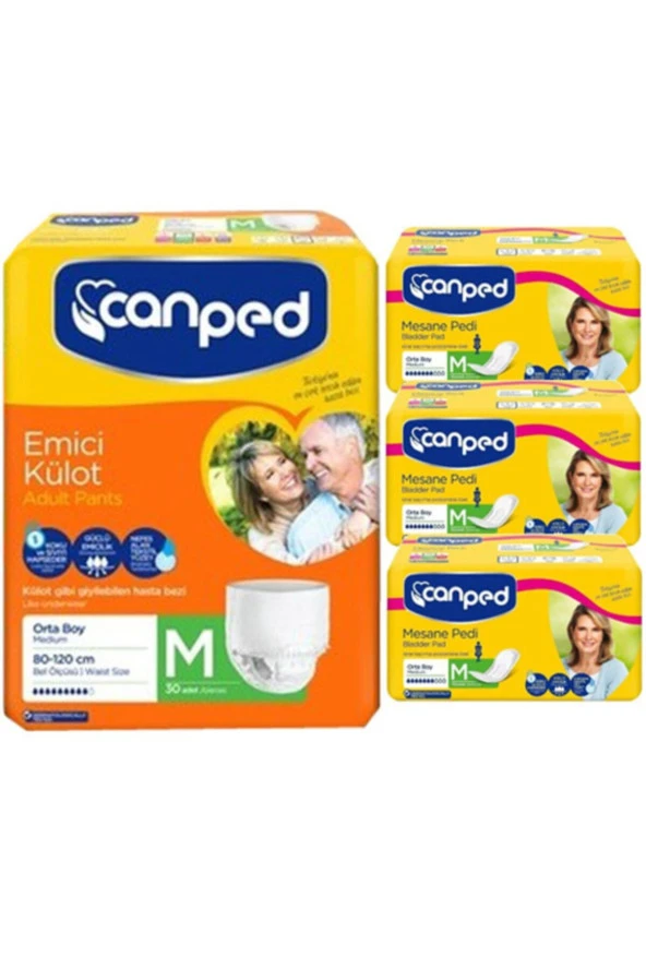 Canped Emici Külot Hasta Bezi 30'lu Orta Boy (medium) + Mesane Pedi (orta Boy) Medium 10'lu X 3 Adet ürün görseli 1