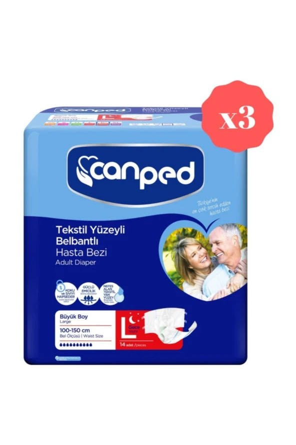 Canped Belbantlı Gece Büyük Eko Hasta Bezi 14'lü 3'lü Set ürün görseli 1