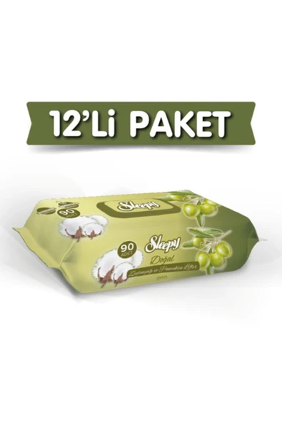 Sleepy Doğal Zeytinyağı Ve Pamuksu Lifler Islak Mendil 12 x 90'lı ürün görseli 1