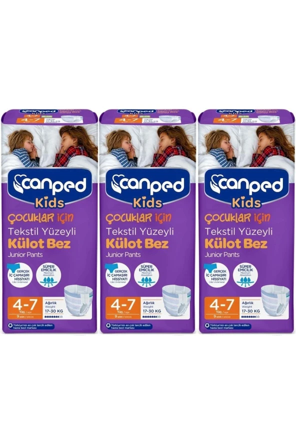 Canped Kids Çoçuklar Için Külot Bez Tekstil Yüzeyli Yaş:4-7 (17-30kg) 27 Adet (3pk*9) ürün görseli 1