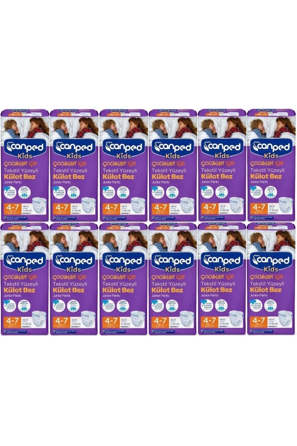 Canped Kids Çoçuklar Için Külot Bez Tekstil Yüzeyli Yaş:4-7 (17-30kg) 96 Adet (12pk*9) ürün görseli 1