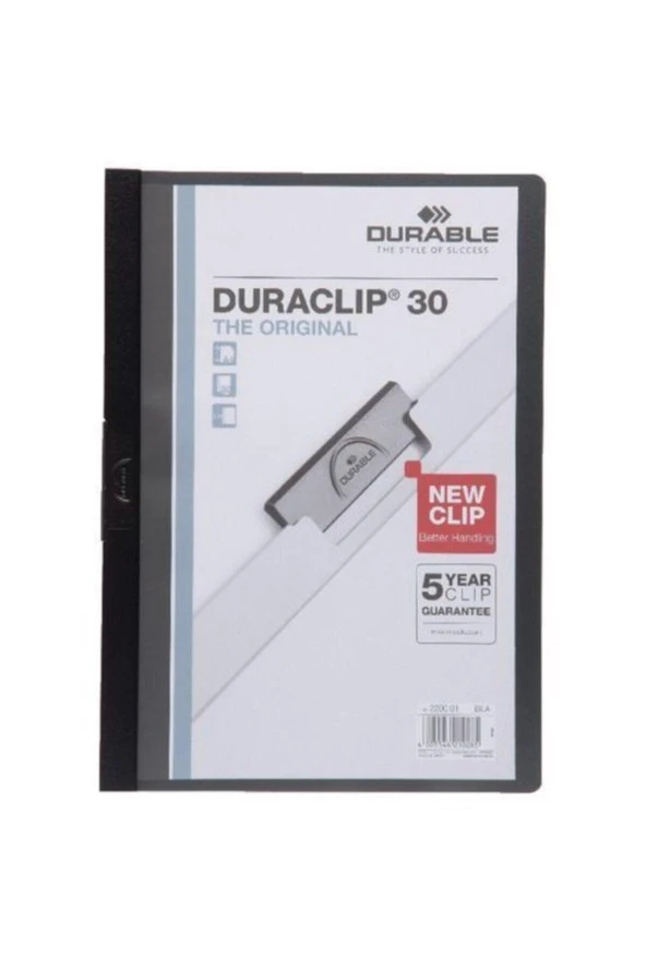Durable Sıkıştırmalı Dosya DuraClip Ortadan Klipsli 30 Sayfa A4 Siyah (25 Li Paket) ürün görseli 1