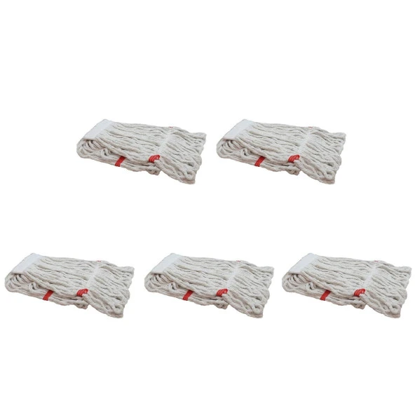Geniş Yedek Islak Mop Paspas Ucu Başlığı Püskül - Pamuklu - 320 Gram. - 25 Cm. - Beyaz - 5 Adet ürün görseli 1