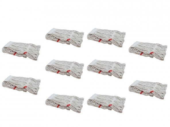 Geniş Yedek Islak Mop Paspas Ucu Başlığı Püskül - Pamuklu - 320 Gram. - 25 Cm. - Beyaz - 10 Adet ürün görseli 1