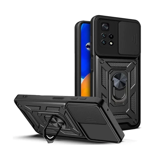 Gpack Xiaomi Poco M4 Pro 5G Kılıf Sert Silikon Tank Aramid Sürgülü Vega Yüzüklü ürün görseli 1