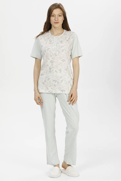 Pijadore 1206 Kadın Kısa Kol Çiçek Desen Pijama Takımı ürün görseli 1