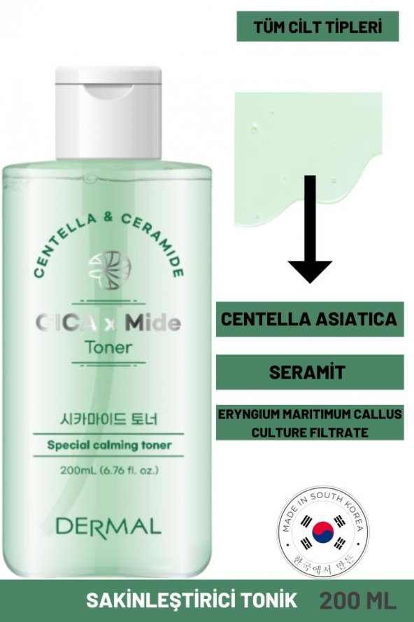 Dermal CICA x Mide Toner Centella Asiatica ve Seramid Özlü Sakinleştirici Tonik 200 ML ürün görseli 1