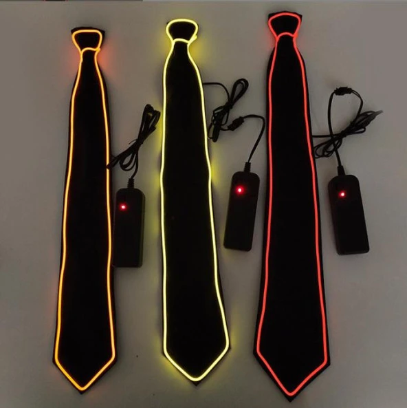 Turuncu Led Işıklı Kravat Siyah Parti Kravatı Floresan Işık Glow Yılbaşı Düğün Eğlence HJ-ENT01 ürün görseli 1