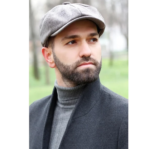 Bay Şapkacı Kışlık Erkek Peaky Blinders İngiliz Driver Kasket Çizgili Gri 7404 ürün görseli 1