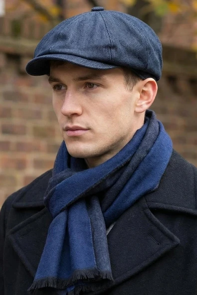 Erkek Peaky Blinders İngiliz Driver Kasket Çizgili Lacivert 7404 ürün görseli 1