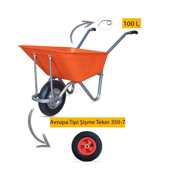 Kanat Megaplast El Arabası -100 Litre - Resim 5
