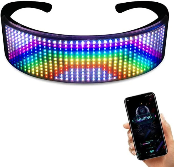 Çok Renkli Led Işıklı Şarjlı Parti Gözlüğü Kablosuz Uygulamalı Yılbaşı Düğün Eğlence HJ-LR-02 ürün görseli 1